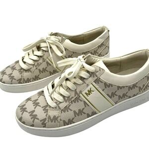 MICHAEL KORS Womens 6.5M Fashion Sneakers Shoes Taupe White Gold Lace Up Low Top